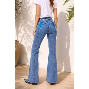 We The Free Free People Wide Leg Jeans 27 High Rise Blue Cotton Stretch 29x31